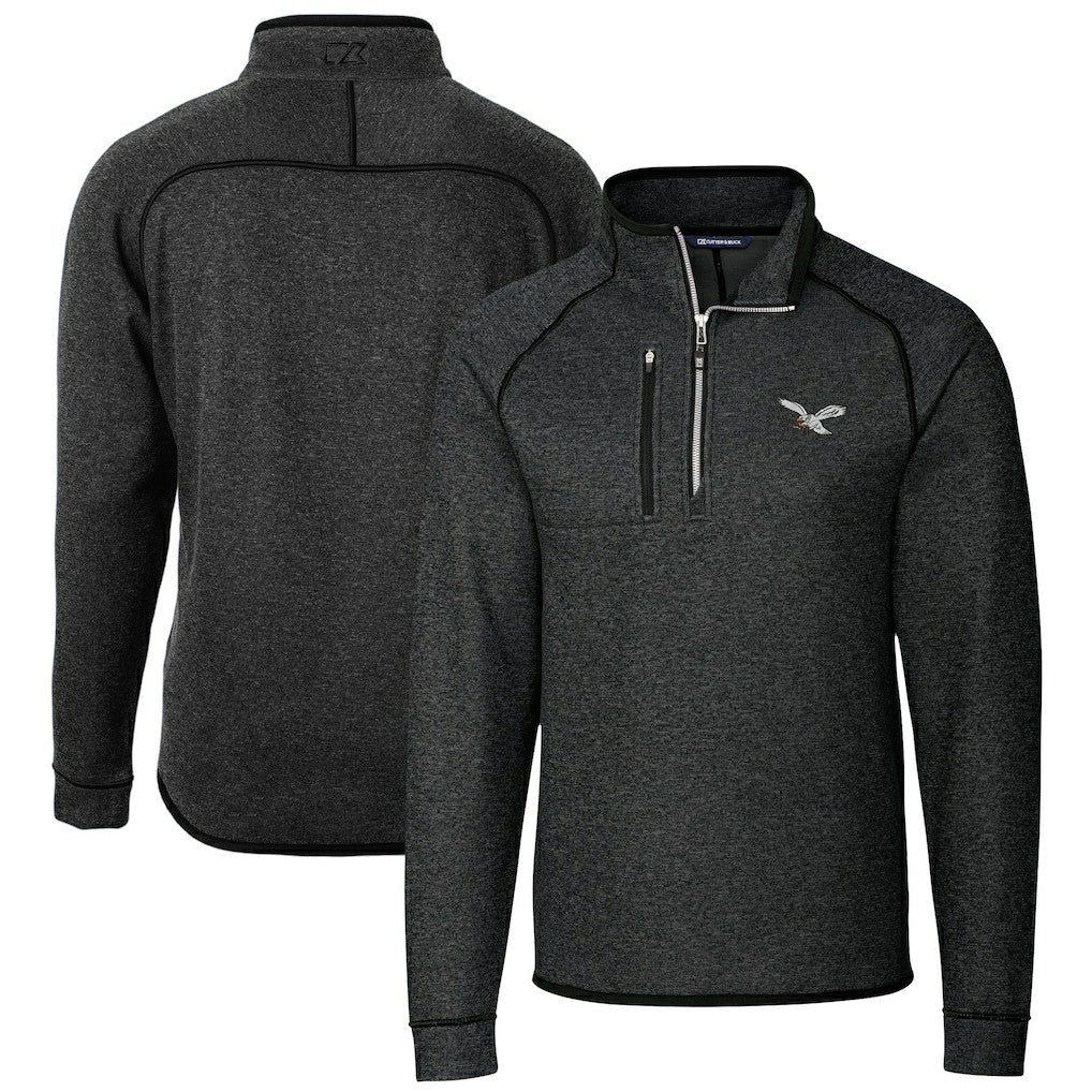 Philadelphia Eagles Cutter & Buck Mainsail Sweater-Knit Half-Zip Pullover Jacket - Heather Charcoal - NFL