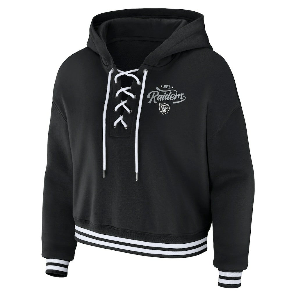 Las Vegas Raiders WEAR by Erin Andrews Women's Lace-Up Pullover Hoodie - Black - NFL