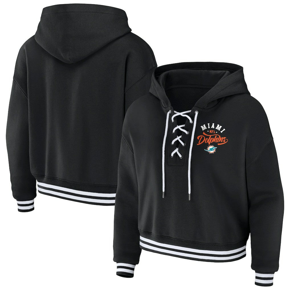 Miami Dolphins WEAR by Erin Andrews Women's Lace-Up Pullover Hoodie - Black - NFL