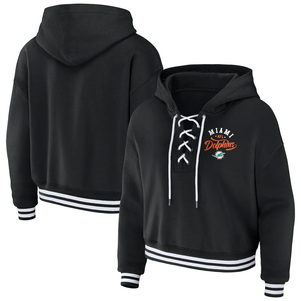 Miami Dolphins WEAR by Erin Andrews Women's Lace-Up Pullover Hoodie - Black - NFL