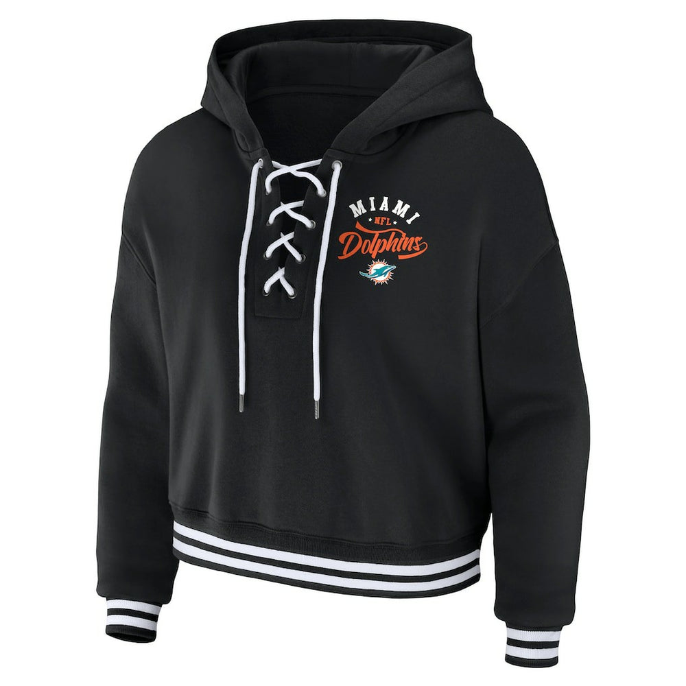 Miami Dolphins WEAR by Erin Andrews Women's Lace-Up Pullover Hoodie - Black - NFL