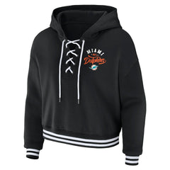 Miami Dolphins WEAR by Erin Andrews Women's Lace-Up Pullover Hoodie - Black - NFL