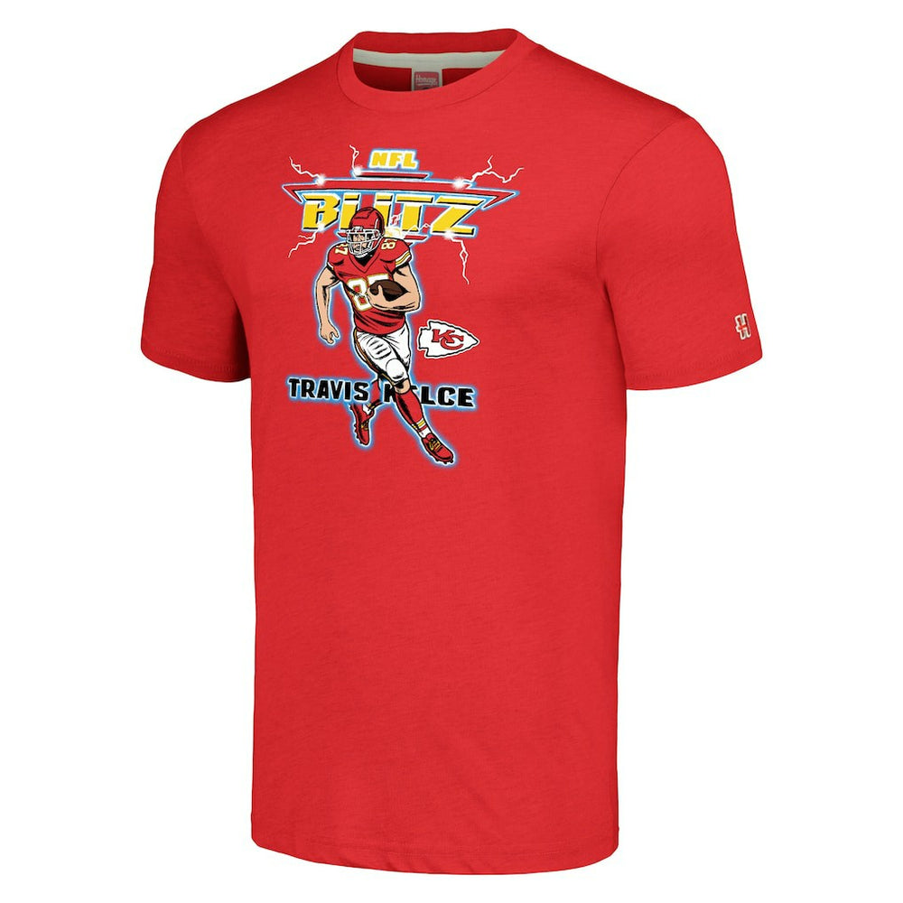 Travis Kelce Kansas City Chiefs Homage Unisex NFL Blitz Player Tri-Blend T-Shirt - Heathered Red - NFL