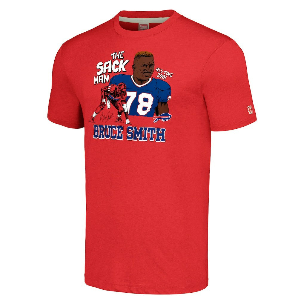 Bruce Smith Buffalo Bills Homage Unisex Caricature Retired Player Tri-Blend T-Shirt - Red - NFL