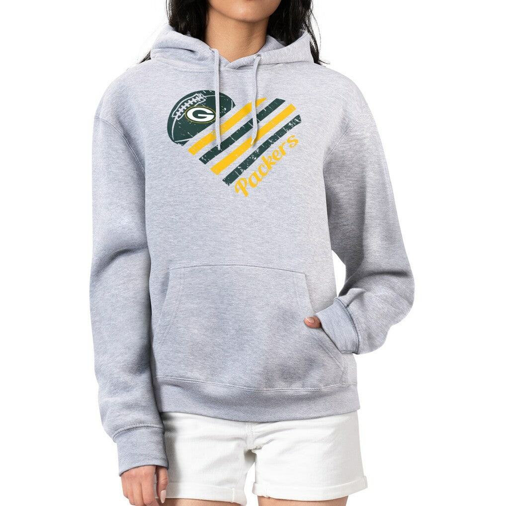 Green Bay Packers G-III 4Her by Carl Banks Women's Heart Graphic Fleece Pullover Hoodie - Heather Gray - NFL