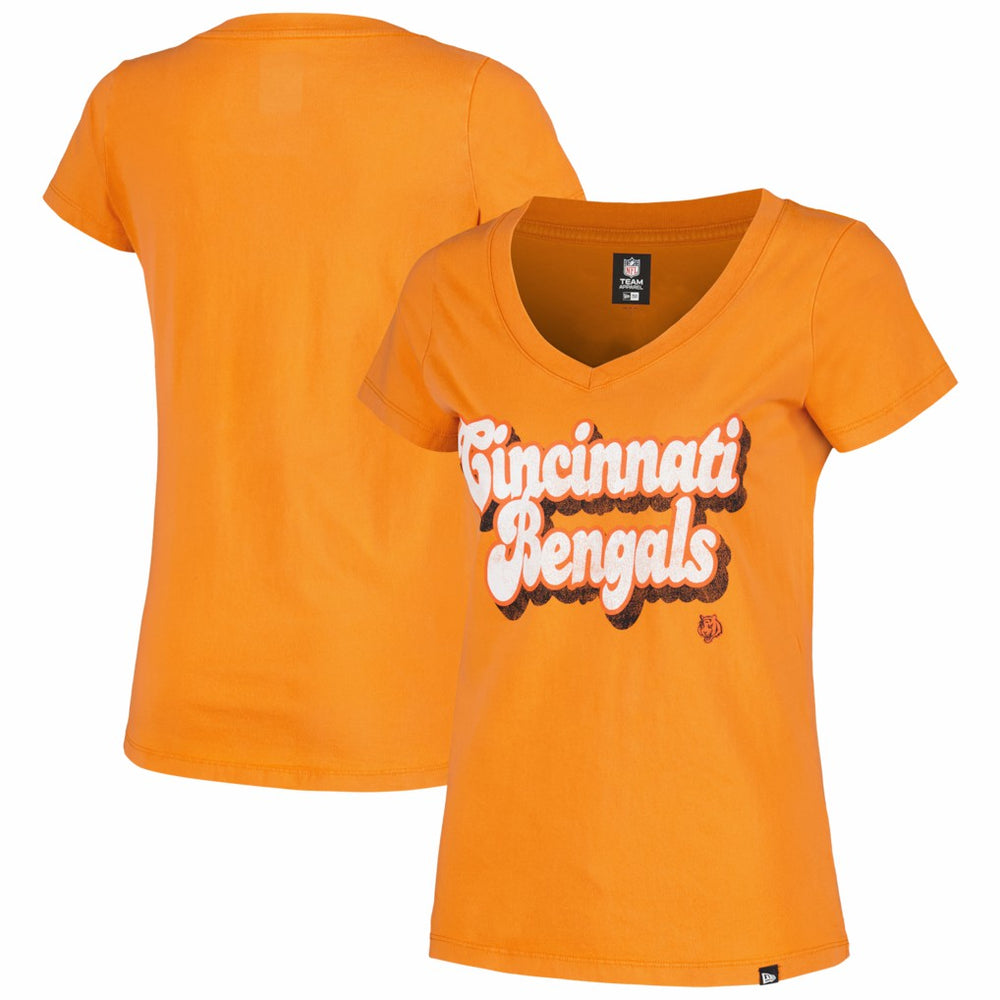 Cincinnati Bengals New Era Women's Enzyme Wash Low V-Neck T-Shirt - Orange - NFL