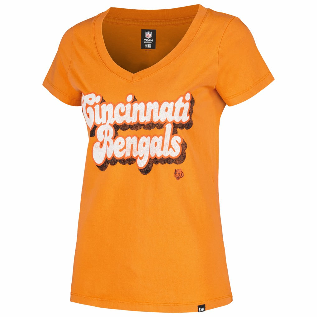 Cincinnati Bengals New Era Women's Enzyme Wash Low V-Neck T-Shirt - Orange - NFL