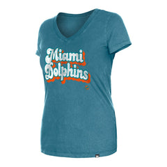 Miami Dolphins New Era Women's Enzyme Wash Low V-Neck T-Shirt - Aqua - NFL