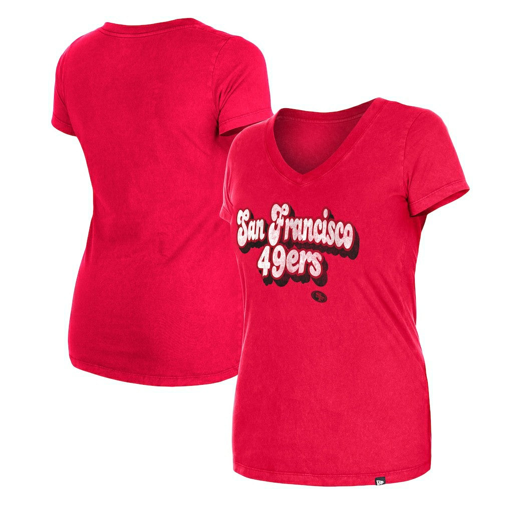 San Francisco 49ers New Era Women's Enzyme Wash Low V-Neck T-Shirt - Scarlet - NFL