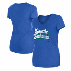 Seattle Seahawks New Era Women's Enzyme Wash Low V-Neck T-Shirt - Royal - NFL