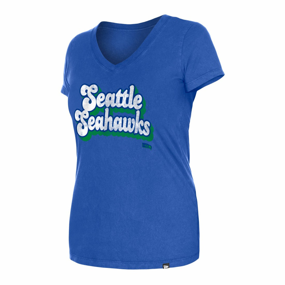 Seattle Seahawks New Era Women's Enzyme Wash Low V-Neck T-Shirt - Royal - NFL