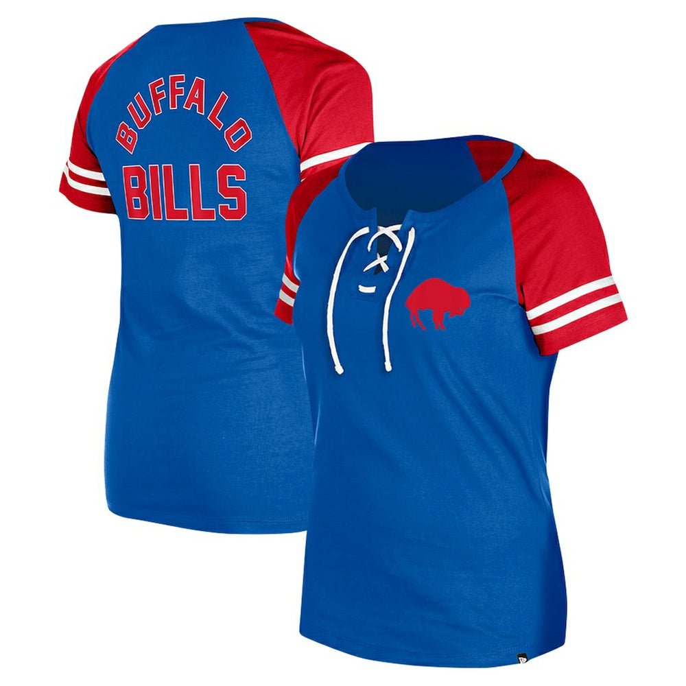 Buffalo Bills New Era Women's Throwback Lace-Up Raglan T-Shirt - Royal - NFL
