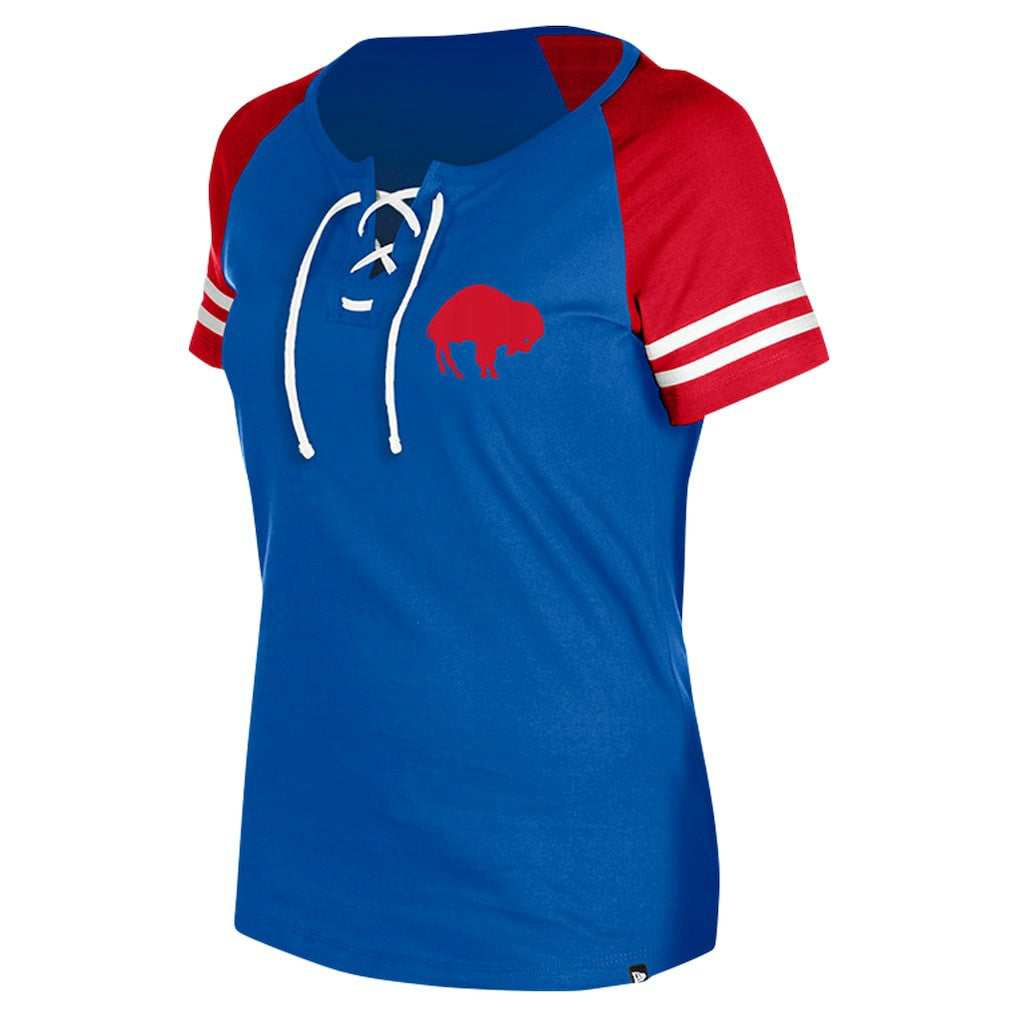 Buffalo Bills New Era Women's Throwback Lace-Up Raglan T-Shirt - Royal - NFL