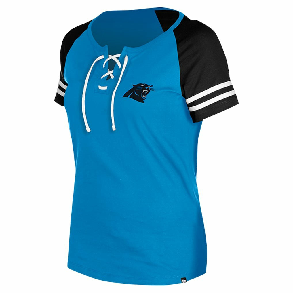 Carolina Panthers New Era Women's Lace-Up Raglan T-Shirt - Blue - NFL