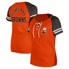 Cleveland Browns New Era Women's Throwback Lace-Up Raglan T-Shirt - Orange - NFL