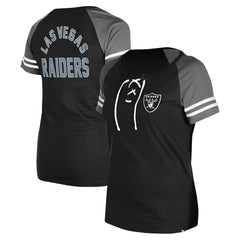 Las Vegas Raiders New Era Women's Lace-Up Raglan T-Shirt - Black - NFL