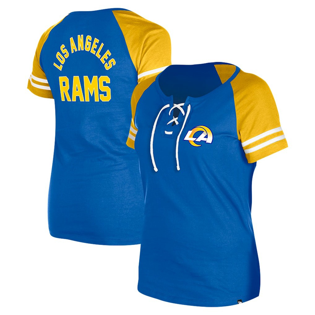 Los Angeles Rams New Era Women's Lace-Up Raglan T-Shirt - Royal - NFL