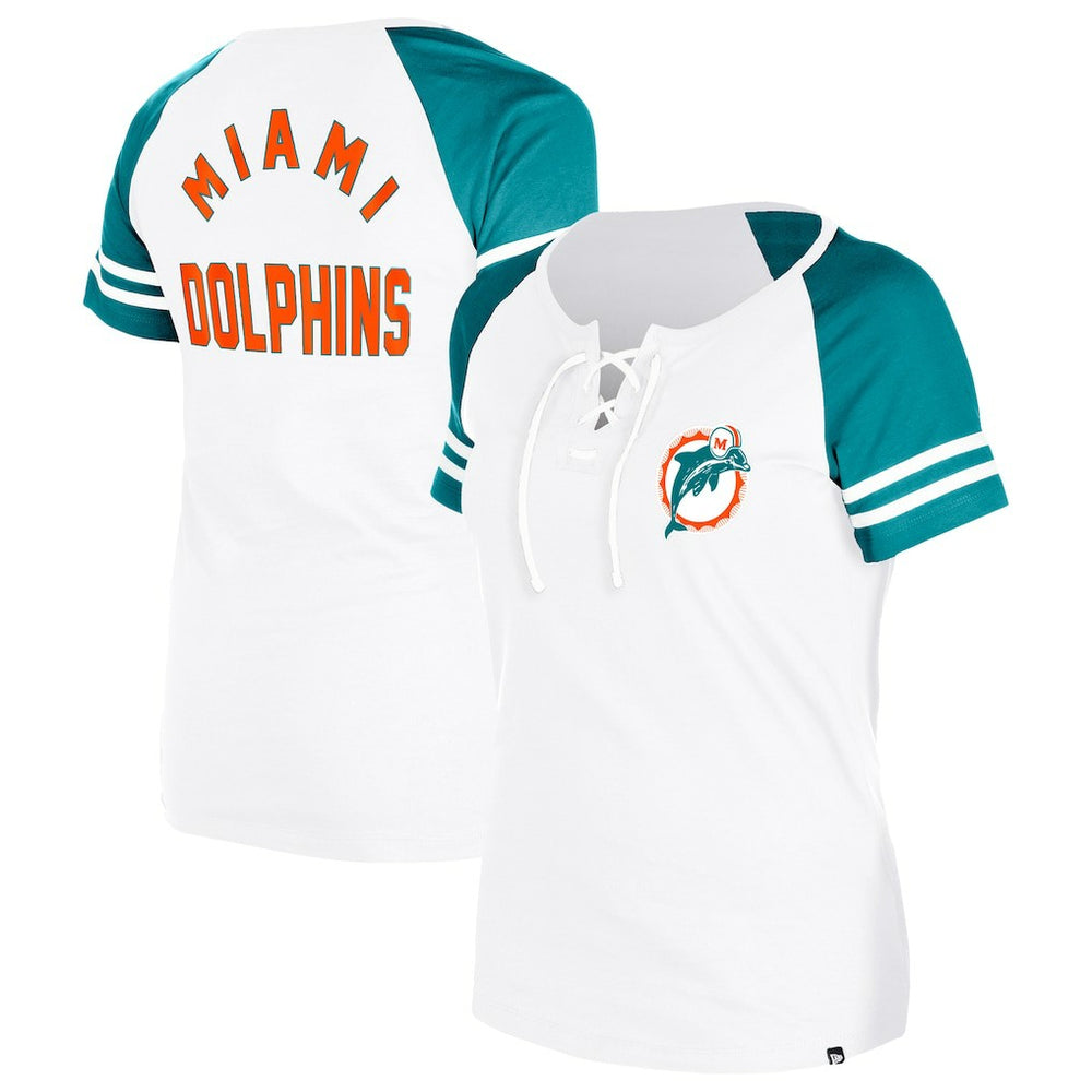 Miami Dolphins New Era Women's Throwback Lace-Up Raglan T-Shirt - Gray - NFL