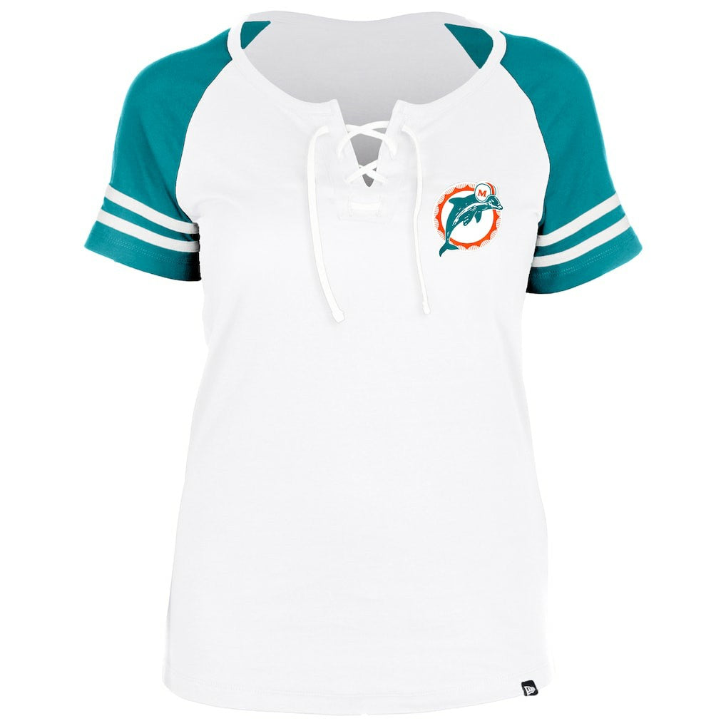 Miami Dolphins New Era Women's Throwback Lace-Up Raglan T-Shirt - Gray - NFL