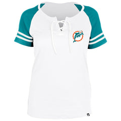 Miami Dolphins New Era Women's Throwback Lace-Up Raglan T-Shirt - Gray - NFL