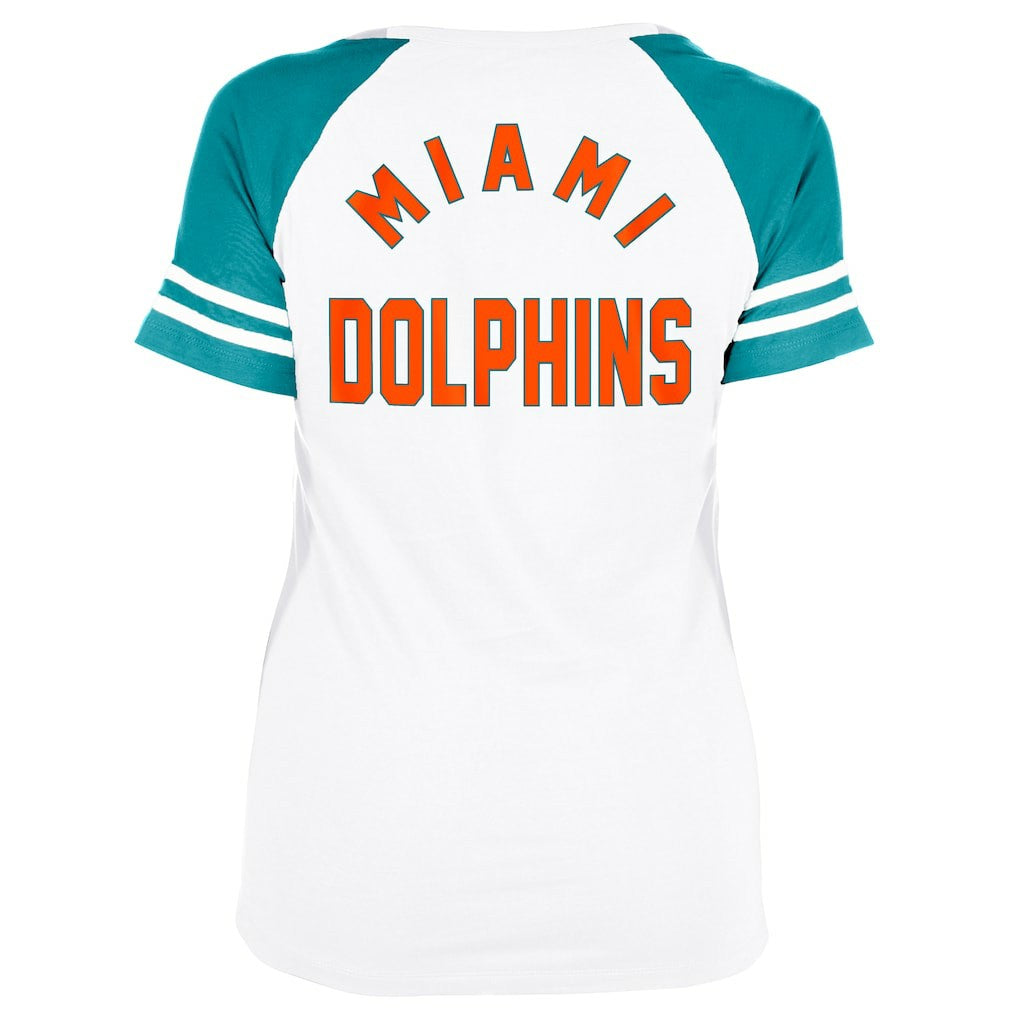 Miami Dolphins New Era Women's Throwback Lace-Up Raglan T-Shirt - Gray - NFL