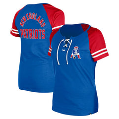 New England Patriots New Era Women's Throwback Lace-Up Raglan T-Shirt - Royal - NFL
