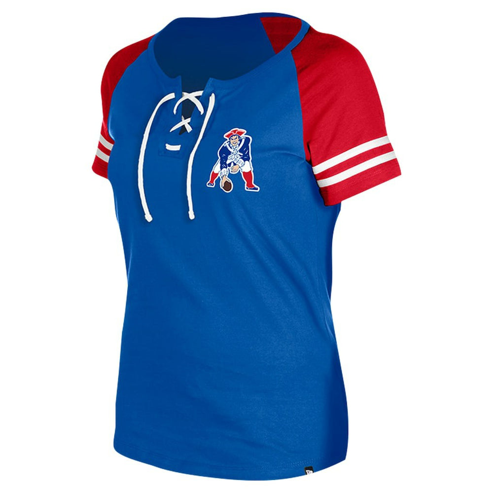 New England Patriots New Era Women's Throwback Lace-Up Raglan T-Shirt - Royal - NFL