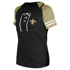 New Orleans Saints New Era Women's Lace-Up Raglan T-Shirt - Black - NFL
