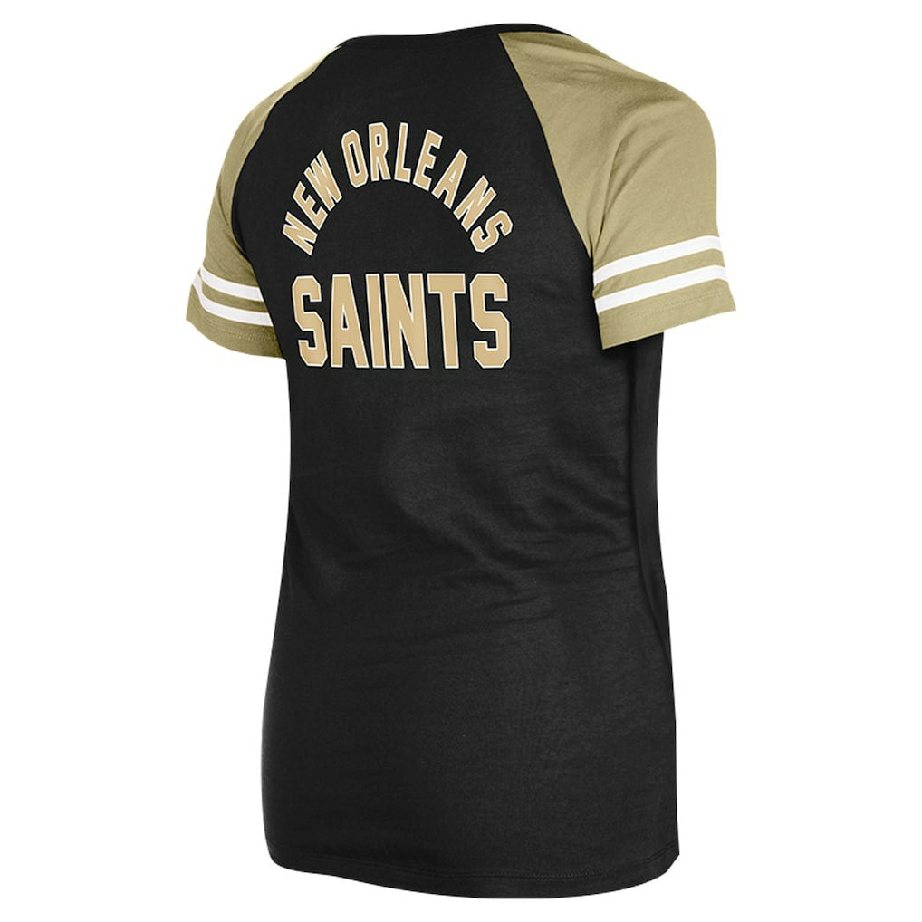 New Orleans Saints New Era Women's Lace-Up Raglan T-Shirt - Black - NFL