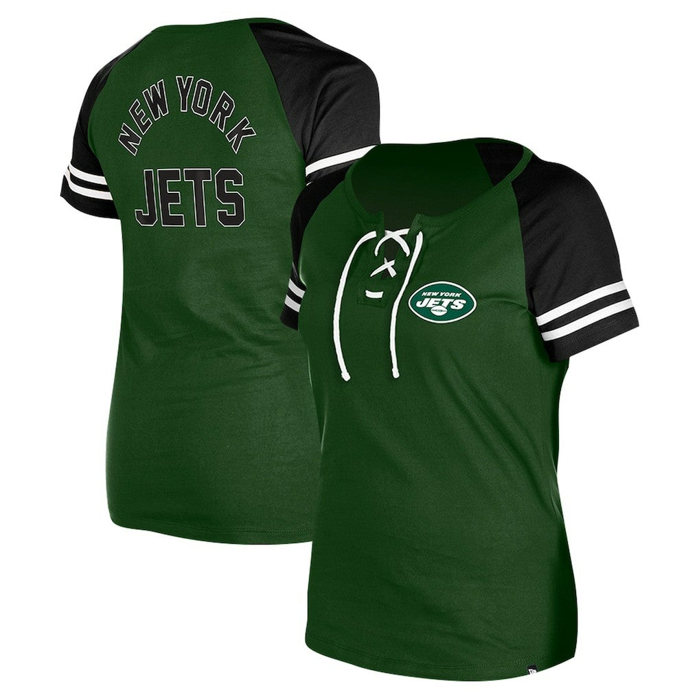 New York Jets New Era Women's Lace-Up Raglan T-Shirt - Green - NFL