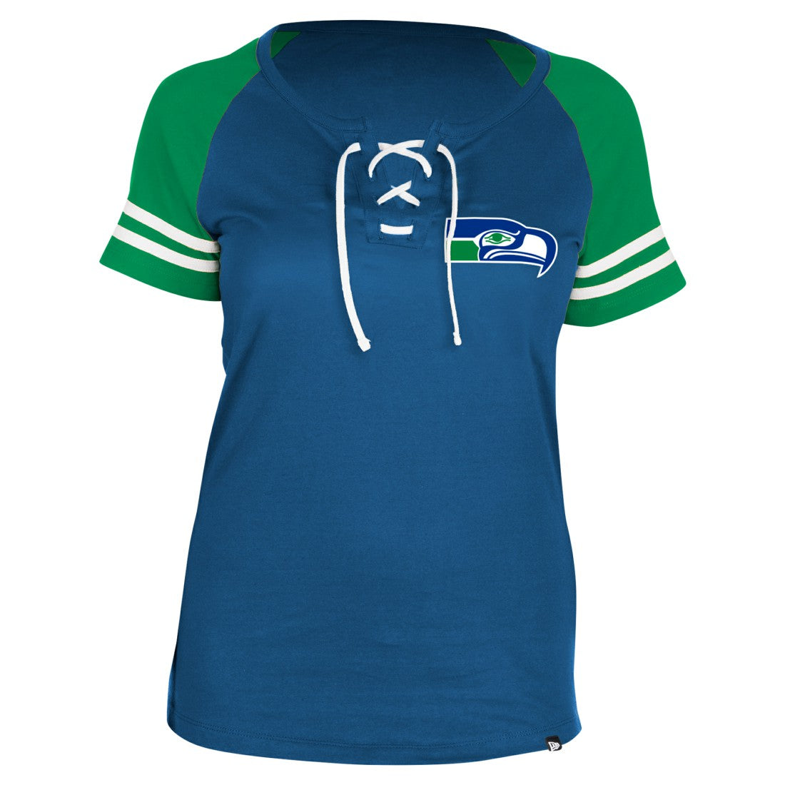 Seattle Seahawks New Era Women's Throwback Lace-Up Raglan T-Shirt - Royal - NFL