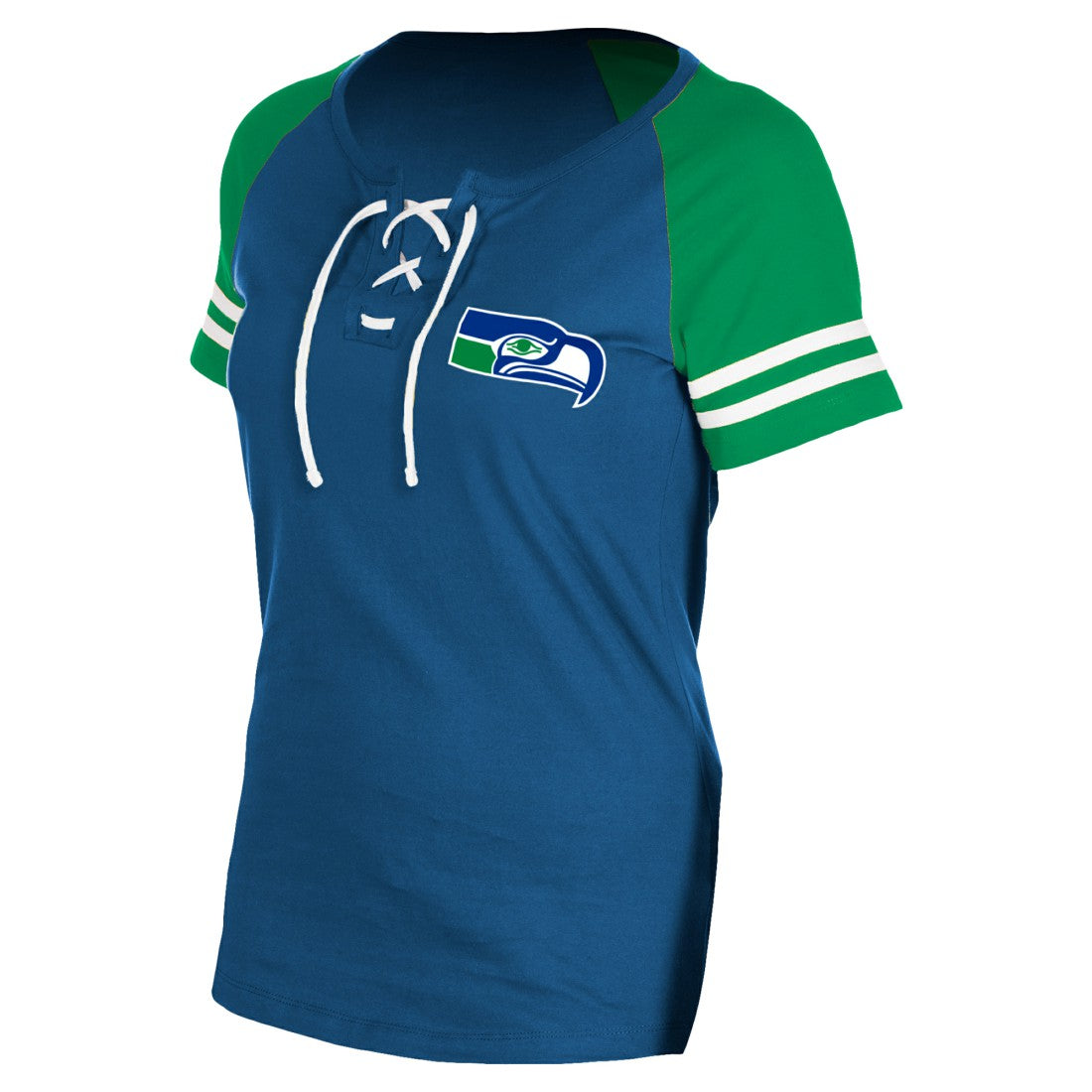 Seattle Seahawks New Era Women's Throwback Lace-Up Raglan T-Shirt - Royal - NFL