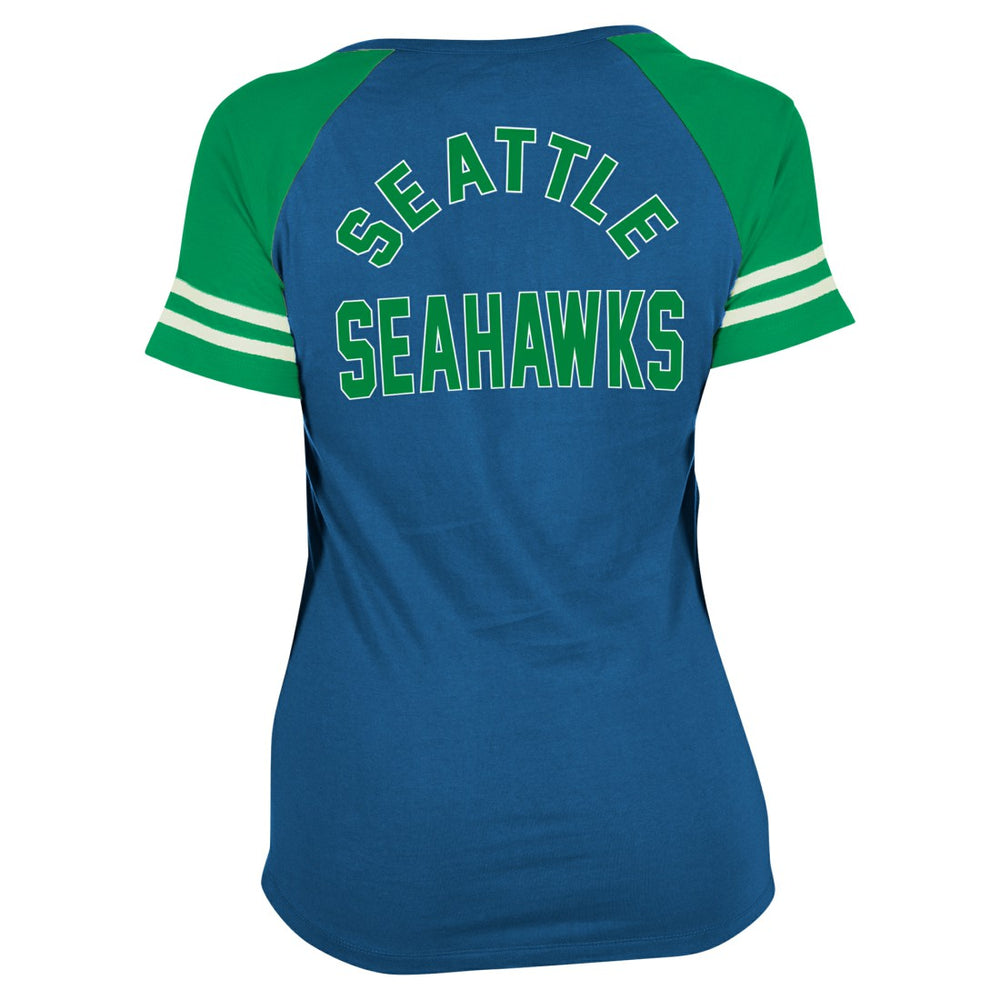 Seattle Seahawks New Era Women's Throwback Lace-Up Raglan T-Shirt - Royal - NFL