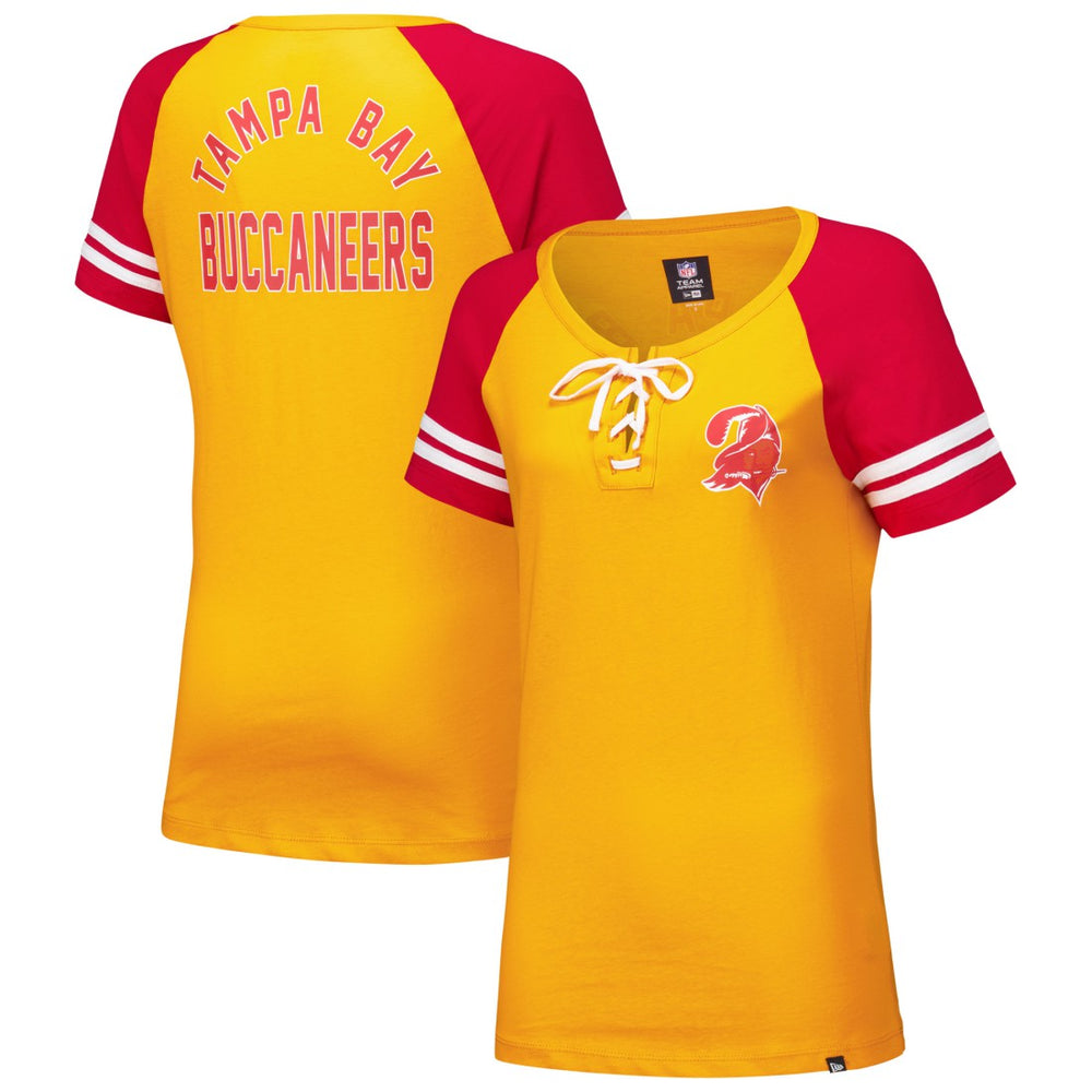 Tampa Bay Buccaneers New Era Women's Throwback Lace-Up Raglan T-Shirt - Orange - NFL