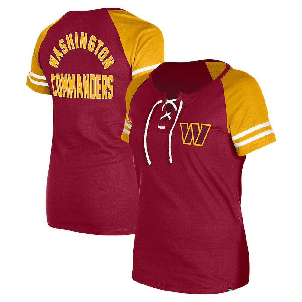 Washington Commanders New Era Women's Lace-Up Raglan T-Shirt - Burgundy - NFL