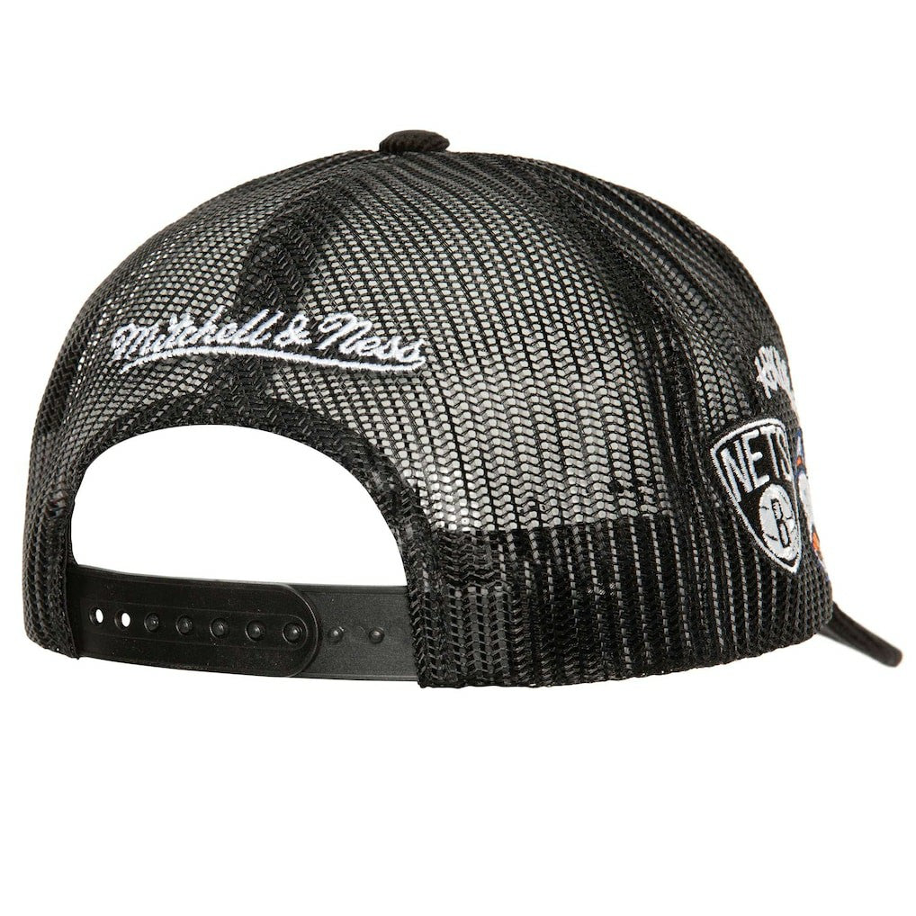 Mitchell & Ness Brooklyn Nets Times Up Classic Script Cord Trucker Hat Black