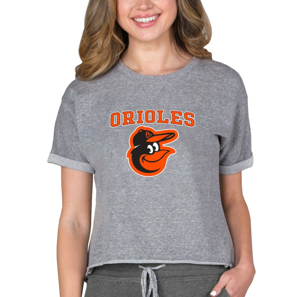 Baltimore Orioles Concepts Sport Women's Tri-Blend Mainstream Terry Short Sleeve Sweatshirt Top Outlet