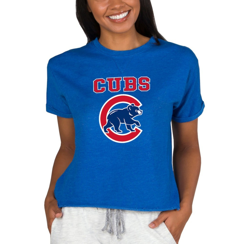 Chicago Cubs Concepts Sport Women's Tri-Blend Mainstream Terry Short Sleeve Sweatshirt Top Sale