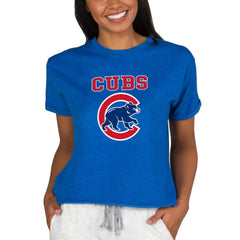 Chicago Cubs Concepts Sport Women's Tri-Blend Mainstream Terry Short Sleeve Sweatshirt Top Sale