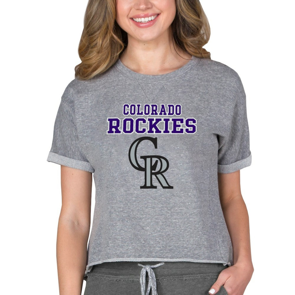 Colorado Rockies Concepts Sport Women's Tri-Blend Mainstream Terry Short Sleeve Sweatshirt Top Outlet