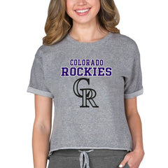 Colorado Rockies Concepts Sport Women's Tri-Blend Mainstream Terry Short Sleeve Sweatshirt Top Outlet