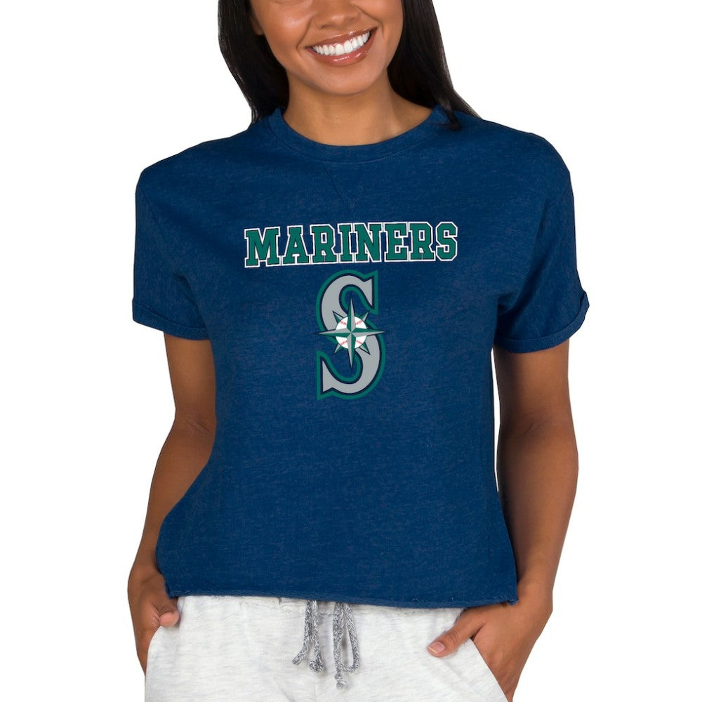 Seattle Mariners Concepts Sport Women's Tri-Blend Mainstream Terry Short Sleeve Sweatshirt Top Online