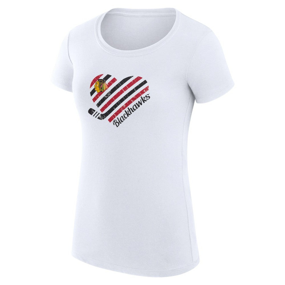 Chicago Blackhawks G-III 4Her by Carl Banks Women's Super-Slim Fit Lightweight Heart T-Shirt - White | NHL Lifestyle