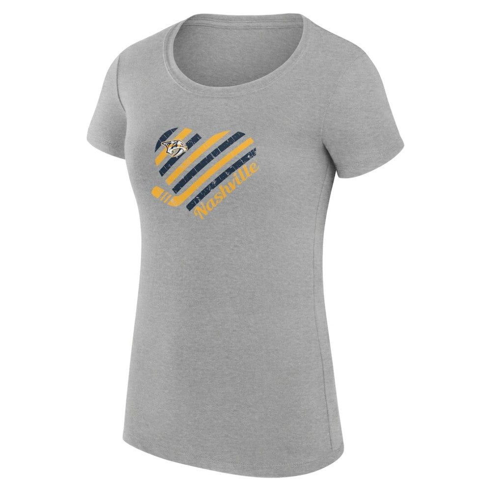 Nashville Predators G-III 4Her by Carl Banks Women's Super-Slim Fit Lightweight Heart T-Shirt - Heather Gray | NHL Clearance