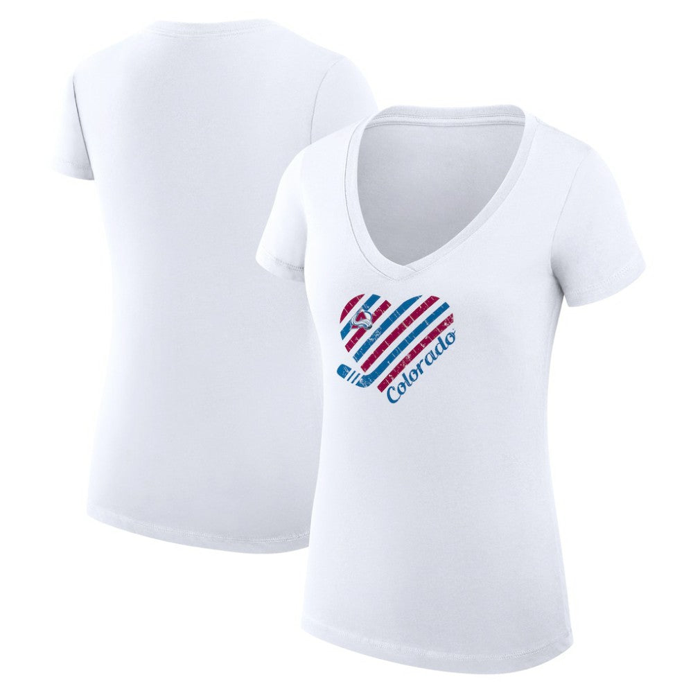 Colorado Avalanche G-III 4Her by Carl Banks Women's Super-Slim Fit Lightweight Heart V-Neck T-Shirt - White | NHL online