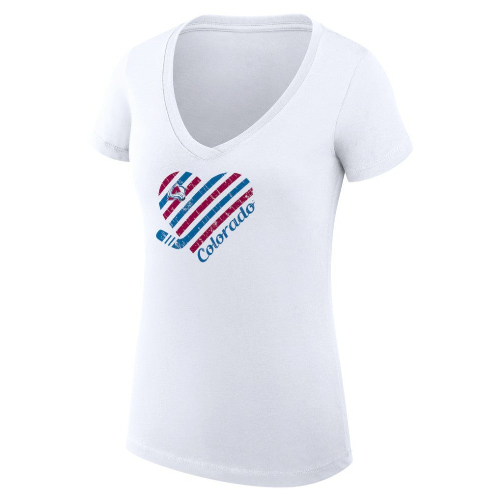 Colorado Avalanche G-III 4Her by Carl Banks Women's Super-Slim Fit Lightweight Heart V-Neck T-Shirt - White | NHL online