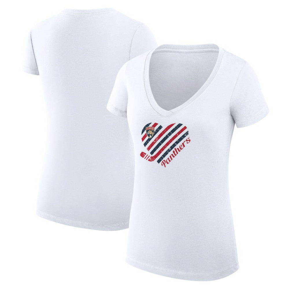 Florida Panthers G-III 4Her by Carl Banks Women's Super-Slim Fit Lightweight Heart V-Neck T-Shirt - White | NHL online
