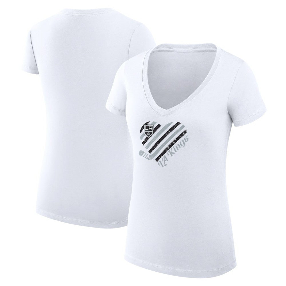 Los Angeles Kings G-III 4Her by Carl Banks Women's Super-Slim Fit Lightweight Heart V-Neck T-Shirt - White | NHL Lifestyle