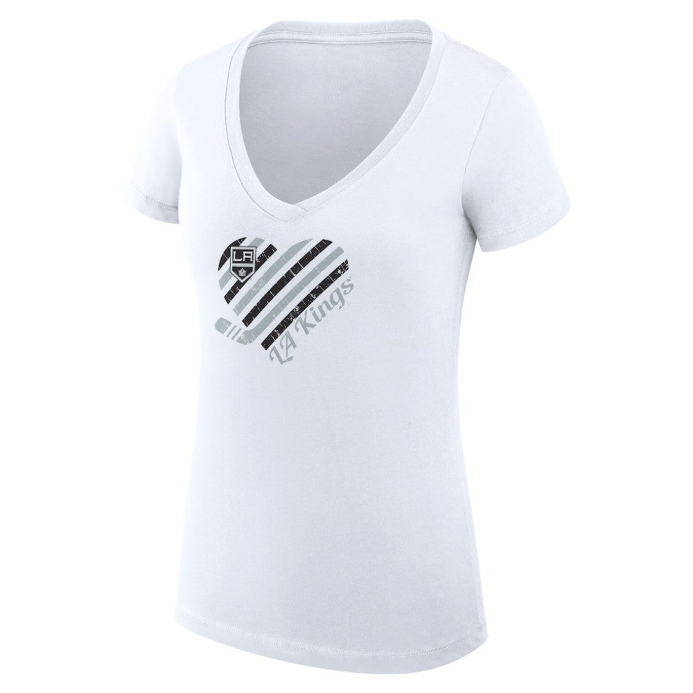 Los Angeles Kings G-III 4Her by Carl Banks Women's Super-Slim Fit Lightweight Heart V-Neck T-Shirt - White | NHL Lifestyle