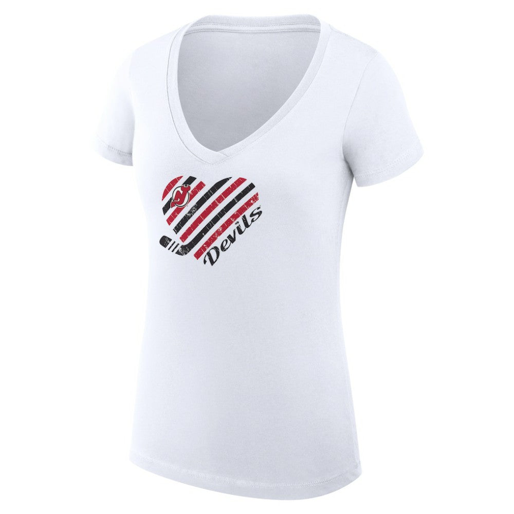 New Jersey Devils G-III 4Her by Carl Banks Women's Super-Slim Fit Lightweight Heart V-Neck T-Shirt - White | NHL near me